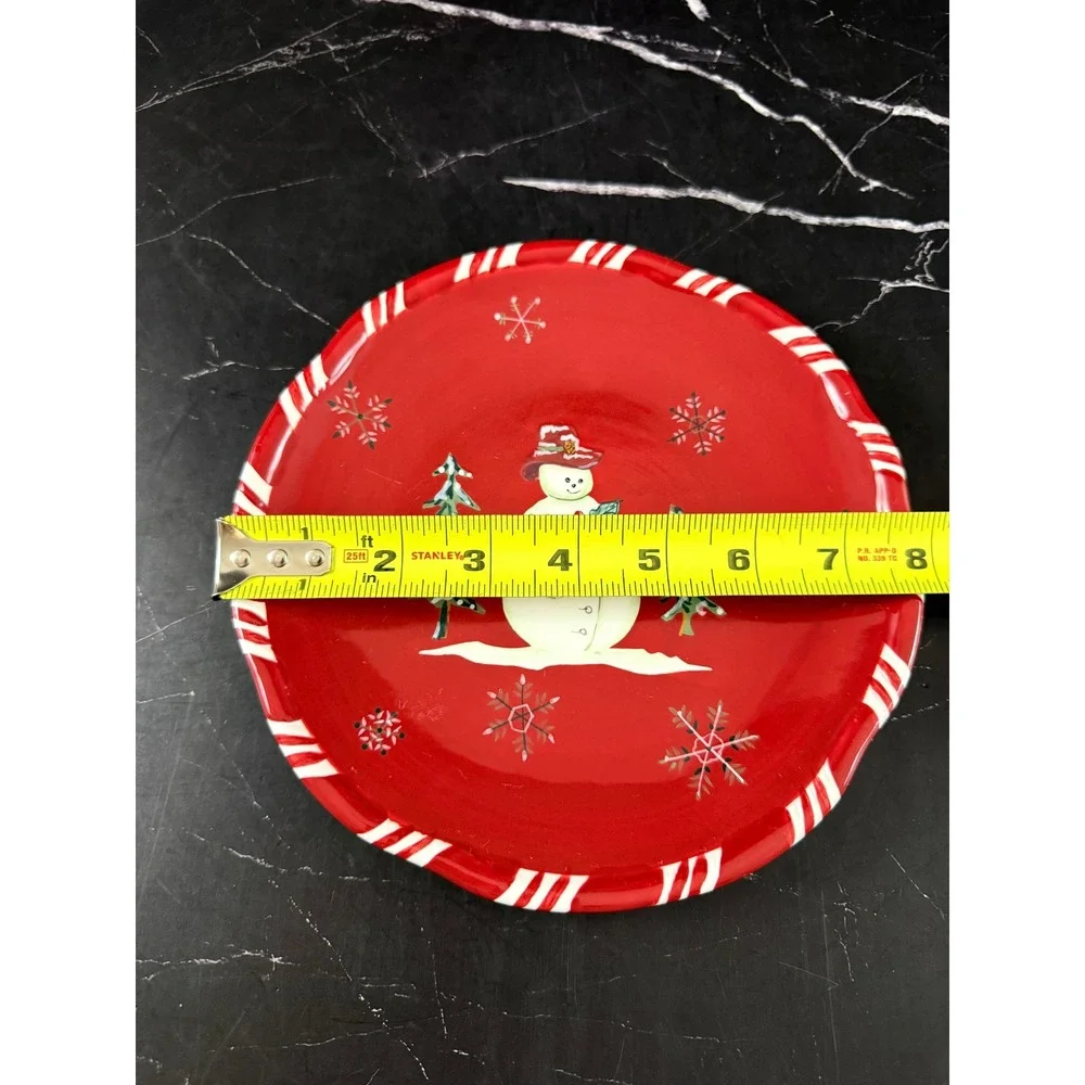 Tracy Porter Jolly Ol Snowy Snowman Red 8in Salad Plate MINT!